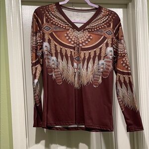 Women's Brown Feather Print Top